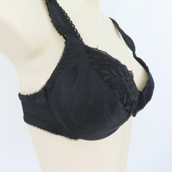 Vintage Bill Blass 34C Bra Front Closure Solid Black Lace Trim Lined Underwire - Picture 2 of 12